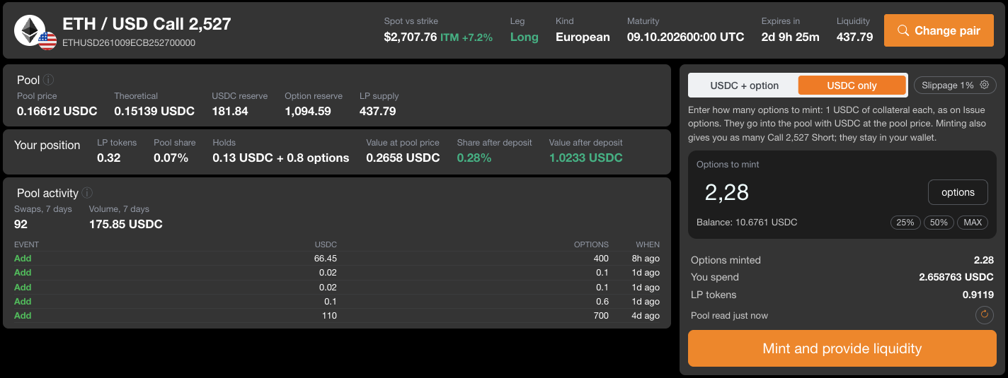 /add_liquidity in USDC only mode